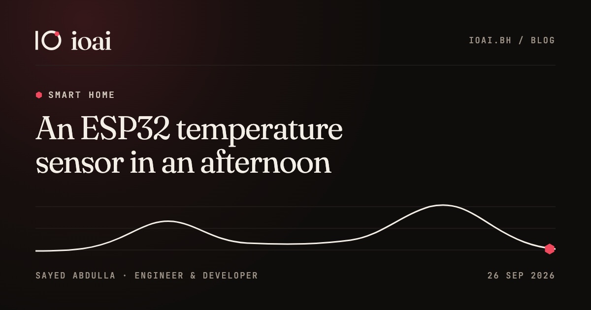 IOAI blog cover: “An ESP32 temperature sensor in an afternoon” above a home’s daily energy curve.