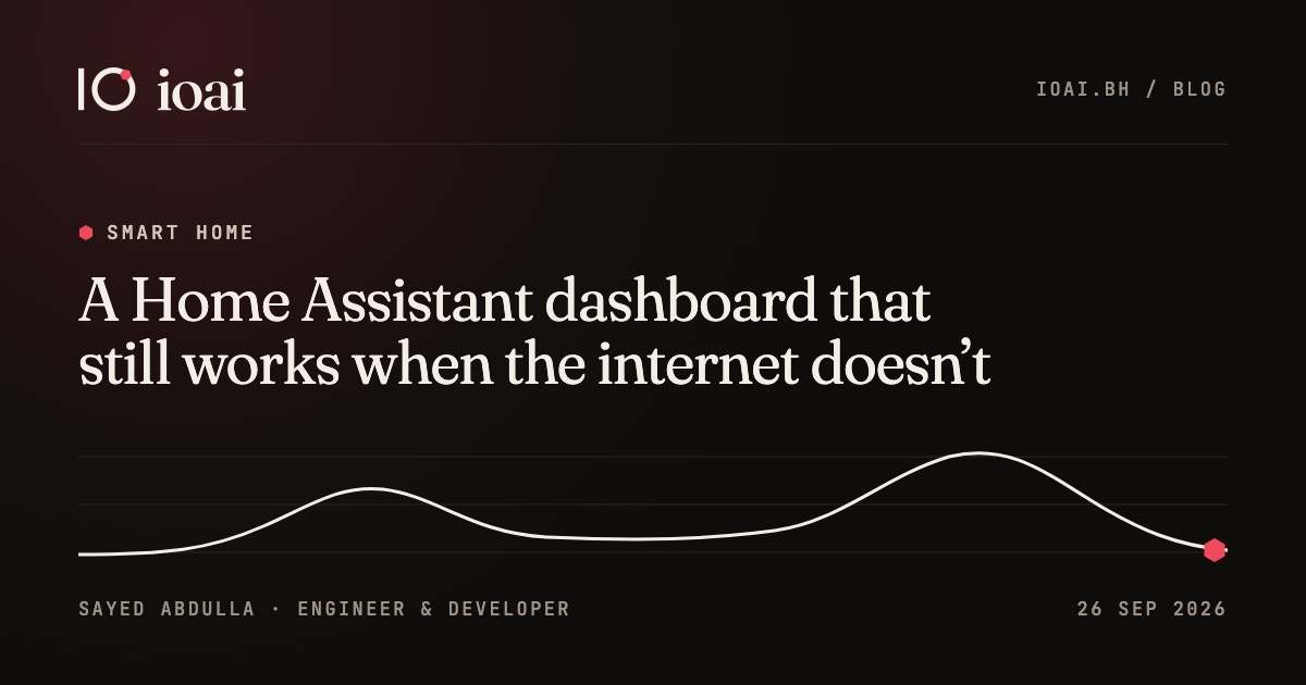 IOAI blog cover: “A Home Assistant dashboard that still works when the internet doesn’t” above a home’s daily energy curve.